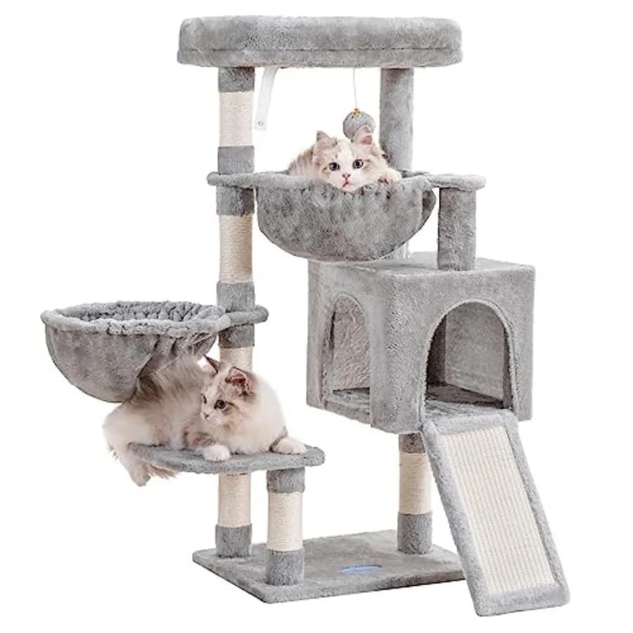 Tiragraffi per Gatti da Interno con Ampio Letto Imbottito, Cuccia Accogliente, Amache e Pali Tiragraffi in Sisal