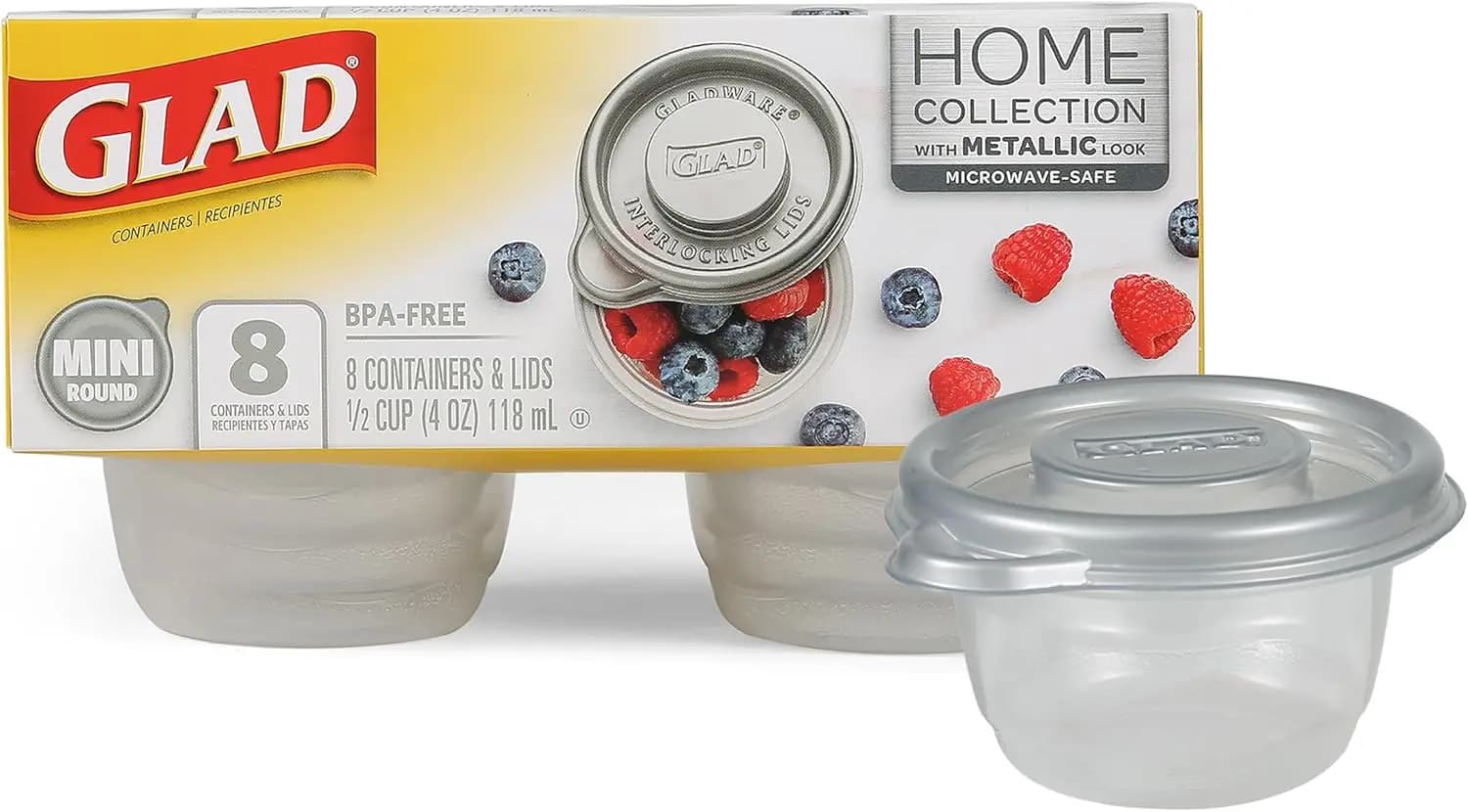 Contenitori per Alimenti Rotondi Mini da 4 Oz, Senza BPA, Adatti per Microonde e Lavastoviglie, Confezione da 8