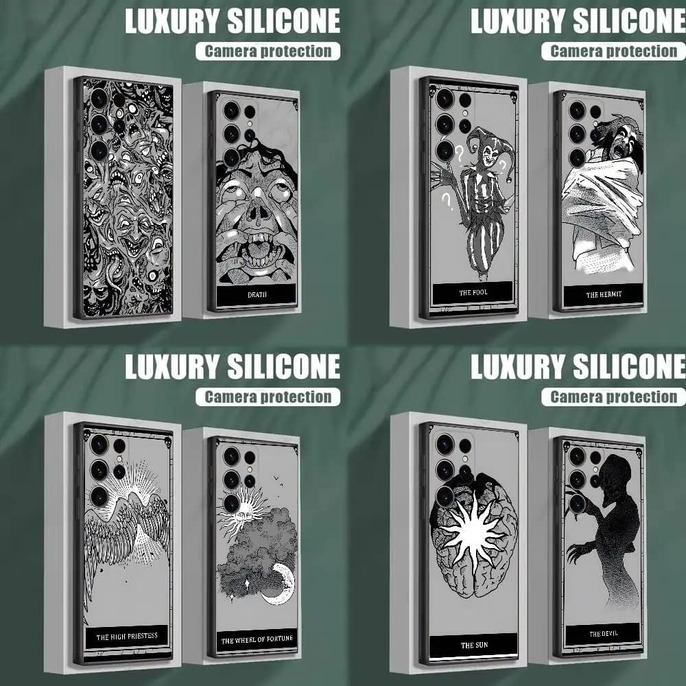 Phasmophobia Tarot Cards Phone Case For Samsung S25,S24,S23,S22,S21,S20,S10,Ultra,Plus,Lite,FE,Soft Silicone Black Cover