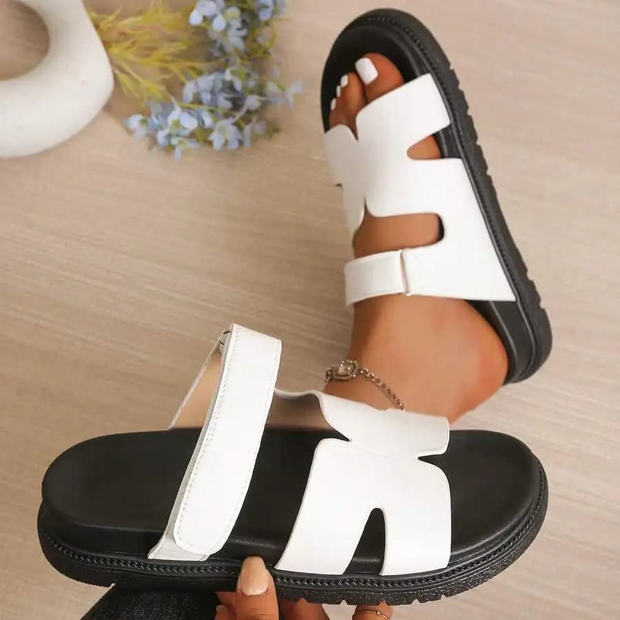 Womens Thick Sole Sandals With Buckle Strap, Casual Summer Beach Flat Shoes