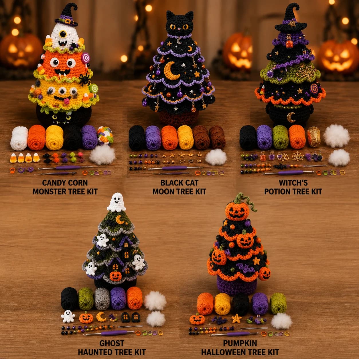 Halloween Crochet Kit DIY Amigurumi Tree Knitting Set with Yarn Hook Step by Step Guide for Beginners Holiday Craft Gift