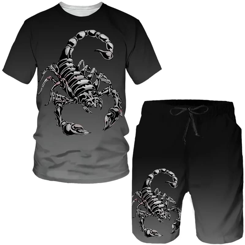 Nuovi Completi T-Shirt e Pantaloncini con Stampa 3D Scorpion, Tute da Uomo alla Moda, Set Oversize con Maglietta a Maniche Corte e Pantaloni, Abbigliamento Maschile