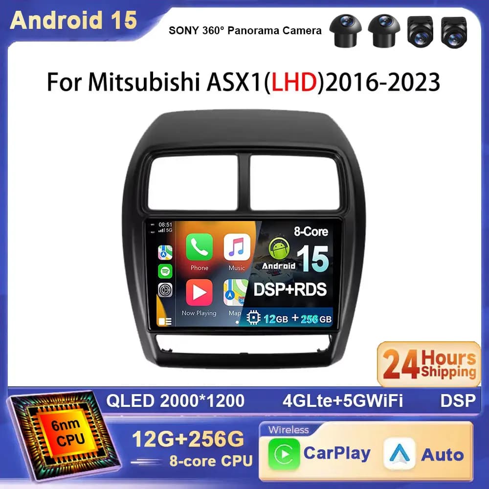 Per Mitsubishi ASX 1 2016 - 2023 Android 15 Guida a sinistra Carplay Auto GPS Autoradio Navigazione Lettore video multimediale 4G BT