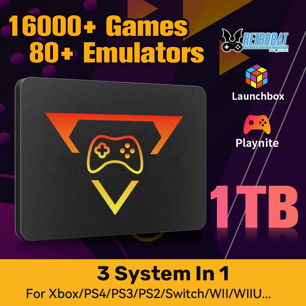 PlayZone SSD Esterno Portatile da 1TB per Console di Gioco Portatili, Compatibile con Xbox/PS4/PS3/PS2/Switch, 16000 Giochi Integrati per PC/Laptop Windows