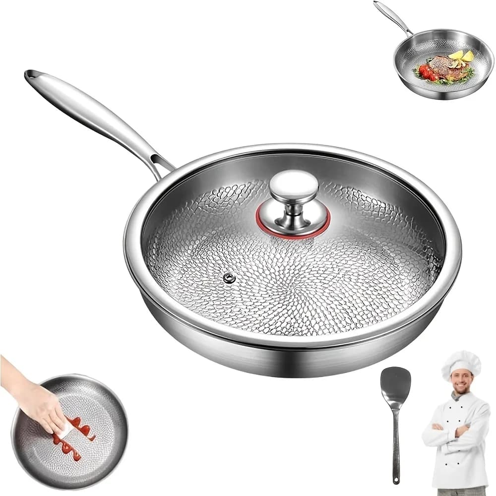Padella in titanio dorato di alta gamma con coperchio, effetto martellato, diverse specifiche, super resistente