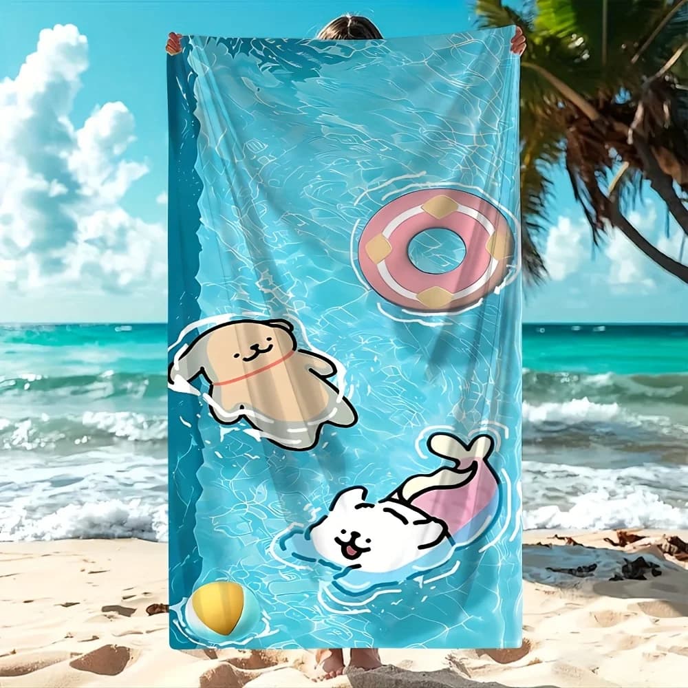 Asciugamano da spiaggia con stampa Line Puppy - Morbido, assorbente e leggero, lavabile a mano o in lavatrice, perfetto per vacanze, viaggi, bagno