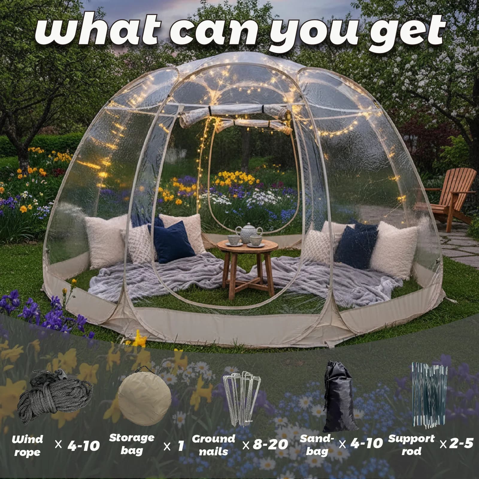 Large Bolla Tent in Quick Mount, Igloo Portable for Exterior, Winter Rear Resistant to Extreme Cold for Camping and Garden