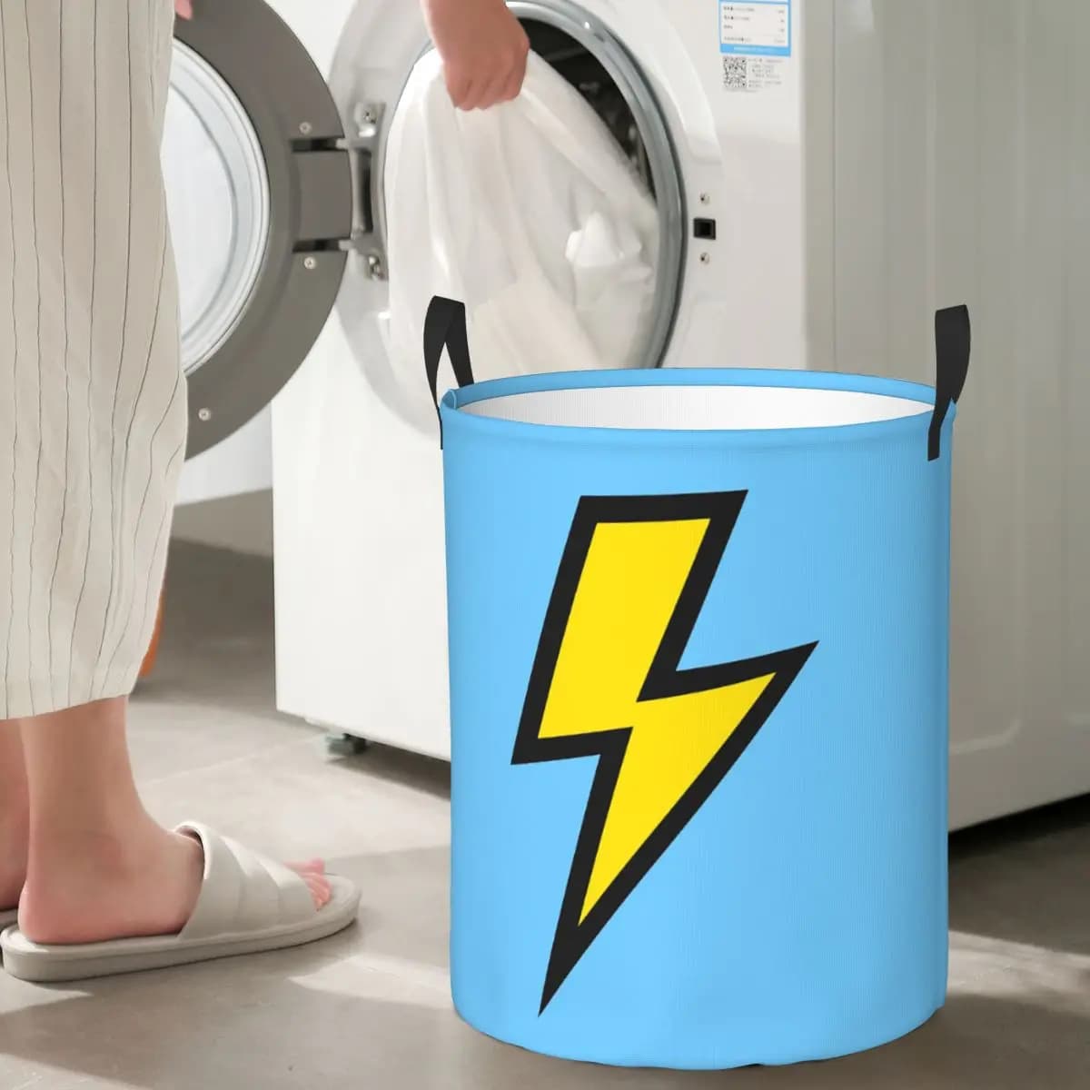Cesti per la biancheria pieghevoli con fulmini gialli e blu brillante, cesto portaoggetti per vestiti sporchi e giocattoli, borsa organizer per la casa