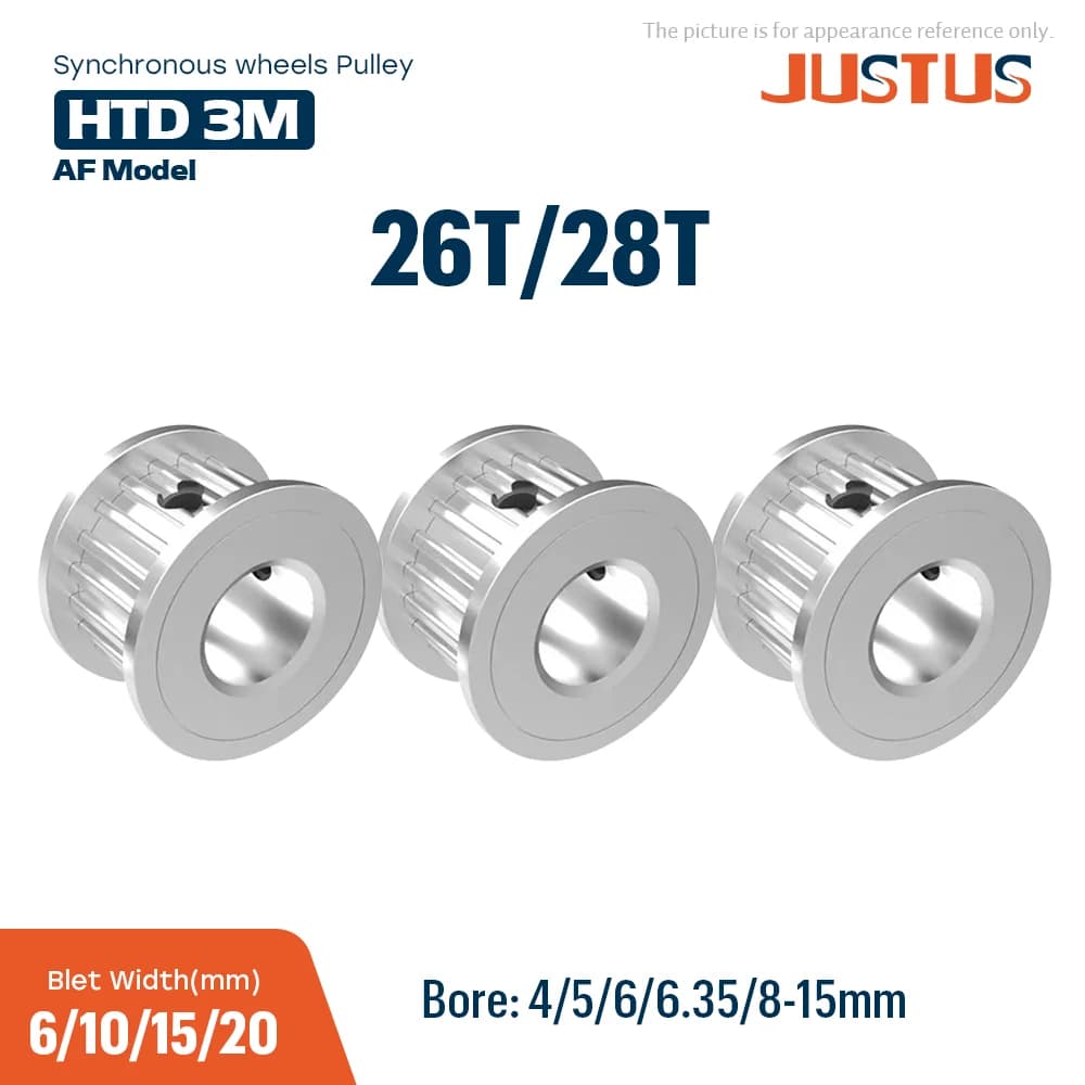 HTD 3M 26T/28T AF Type Timing Pulley Bore 4/5/6/6.35-15mm for Synchronous Belt Width 6/10/15/20mm 3D Printer CNC Parts