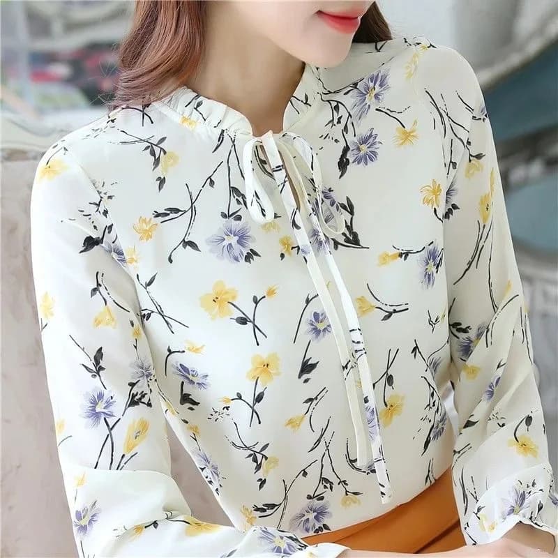 Women's Style Spring Autumn Shirts Lady Casual Long Sleeve Papillon Collection Printed Flower Blusas Top