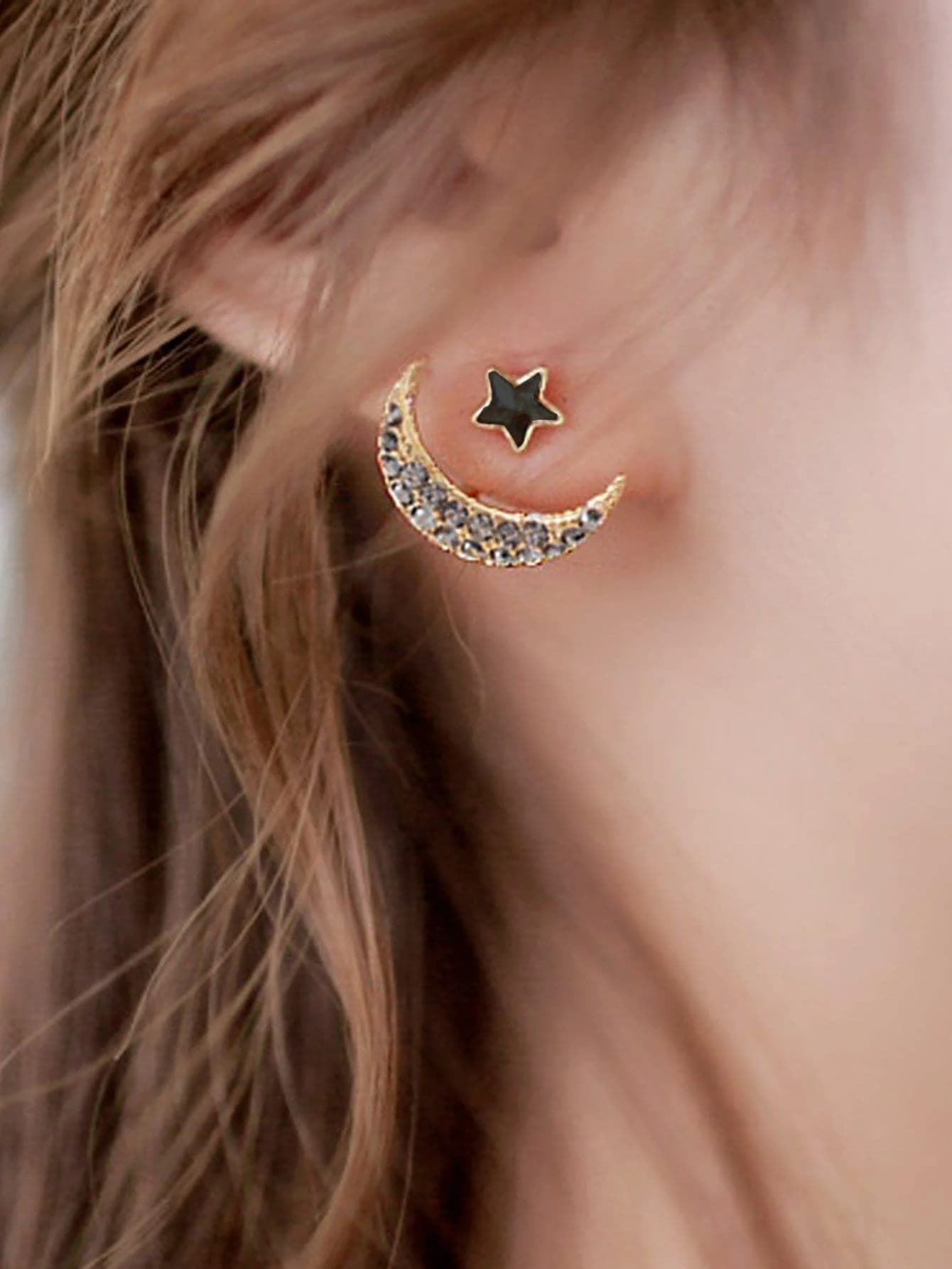 Orecchini a perno con strass a forma di luna e stella Imoli per donna, gioielli alla moda