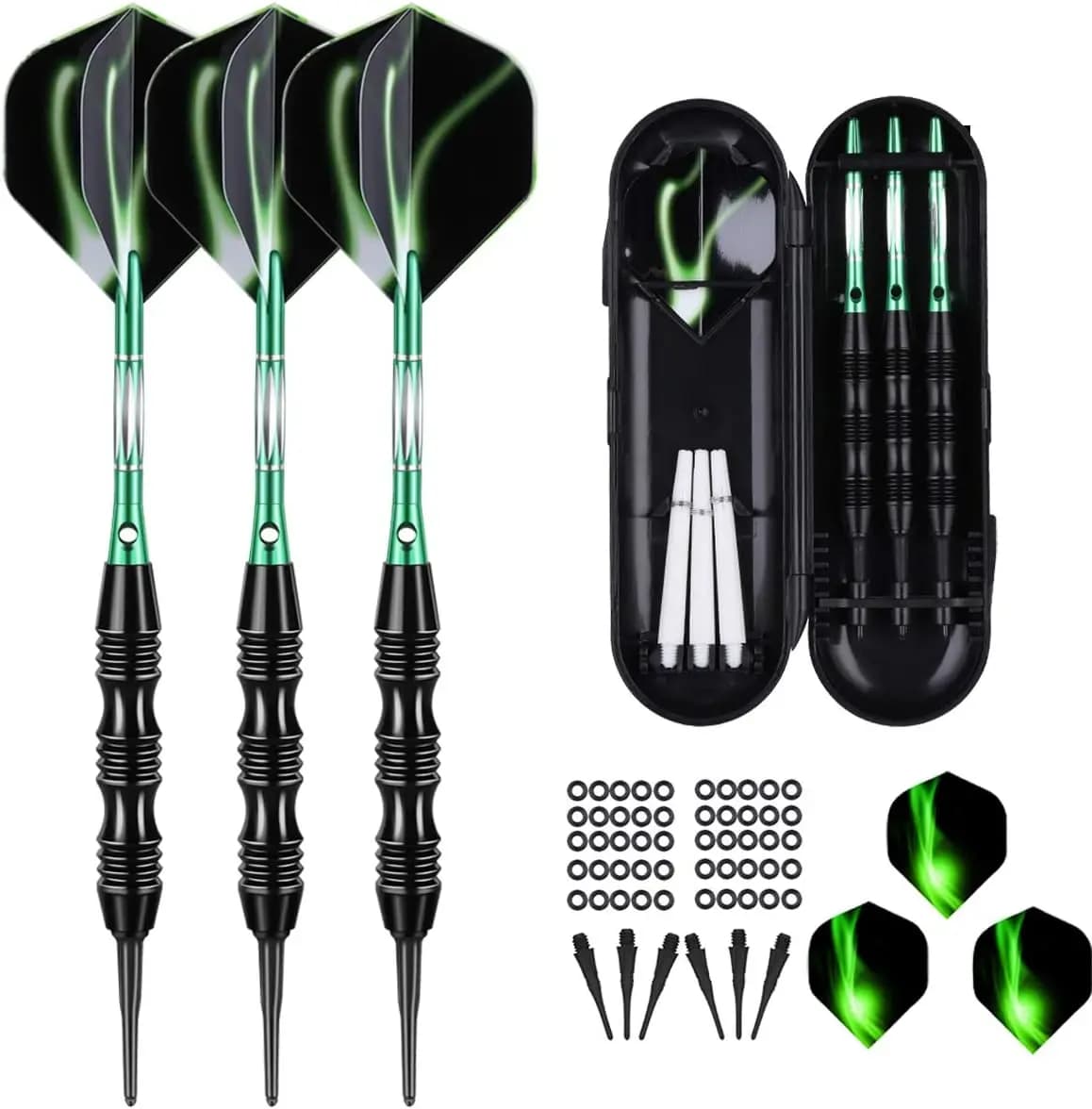 Set di freccette con punta morbida, peso 20g, 50 O-Ring, 30 punte in plastica, aste in alluminio, alette e custodia portatile per tavolette elettroniche