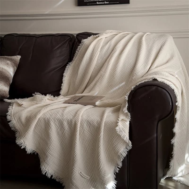 Coperta delicata sulla pelle in puro cotone a quadri, per casa, letto, traspirante, da viaggio/auto/ufficio, scialle, coperta per aria condizionata
