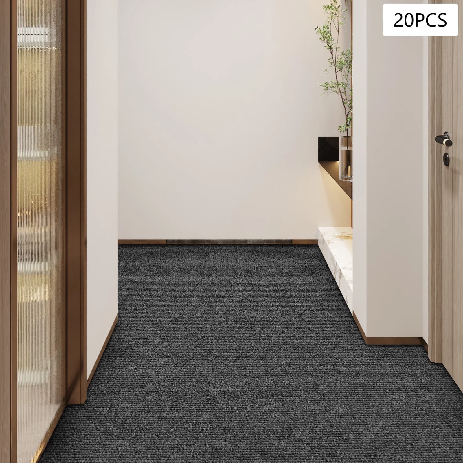 20PCS 50*50cm Black Grey Self-Adhesive Anti Slip Splicing Block Floor Rug Mat Carpet Soft Surface for Bedroom Livingroom Corrido