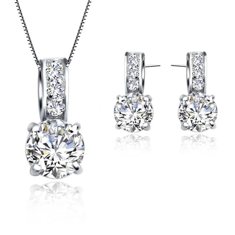 Set di Gioielli da Sposa in Argento Sterling 925, Classico con Zirconi Cubici, Collana con Ciondolo e Orecchini a Perno per Donne e Ragazze, Idea Regalo