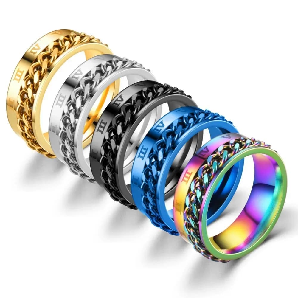 Anello Girevole alla Moda da 8mm per Uomo e Donna, in Acciaio Inossidabile, con Catena Cubana, Anello Antistress, Gioielli Regalo