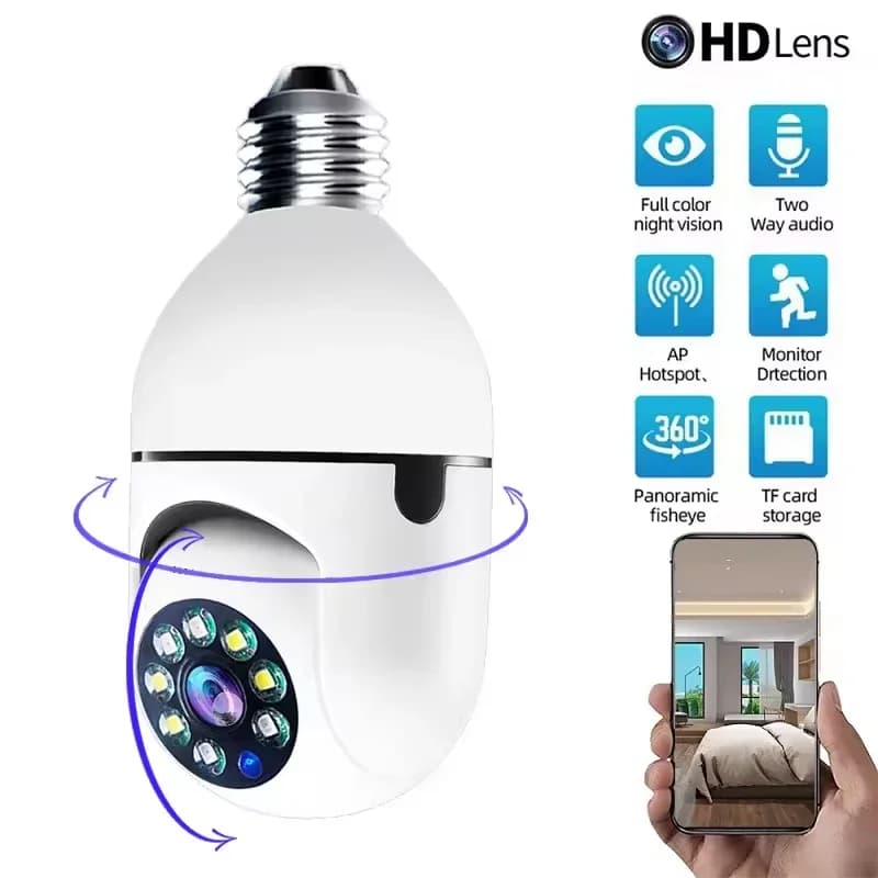 Telecamera IP WiFi 4G E27, Videocamera Wireless 2MP con Tracciamento AI, Monitoraggio di Sicurezza, Telecamera per Animali Domestici