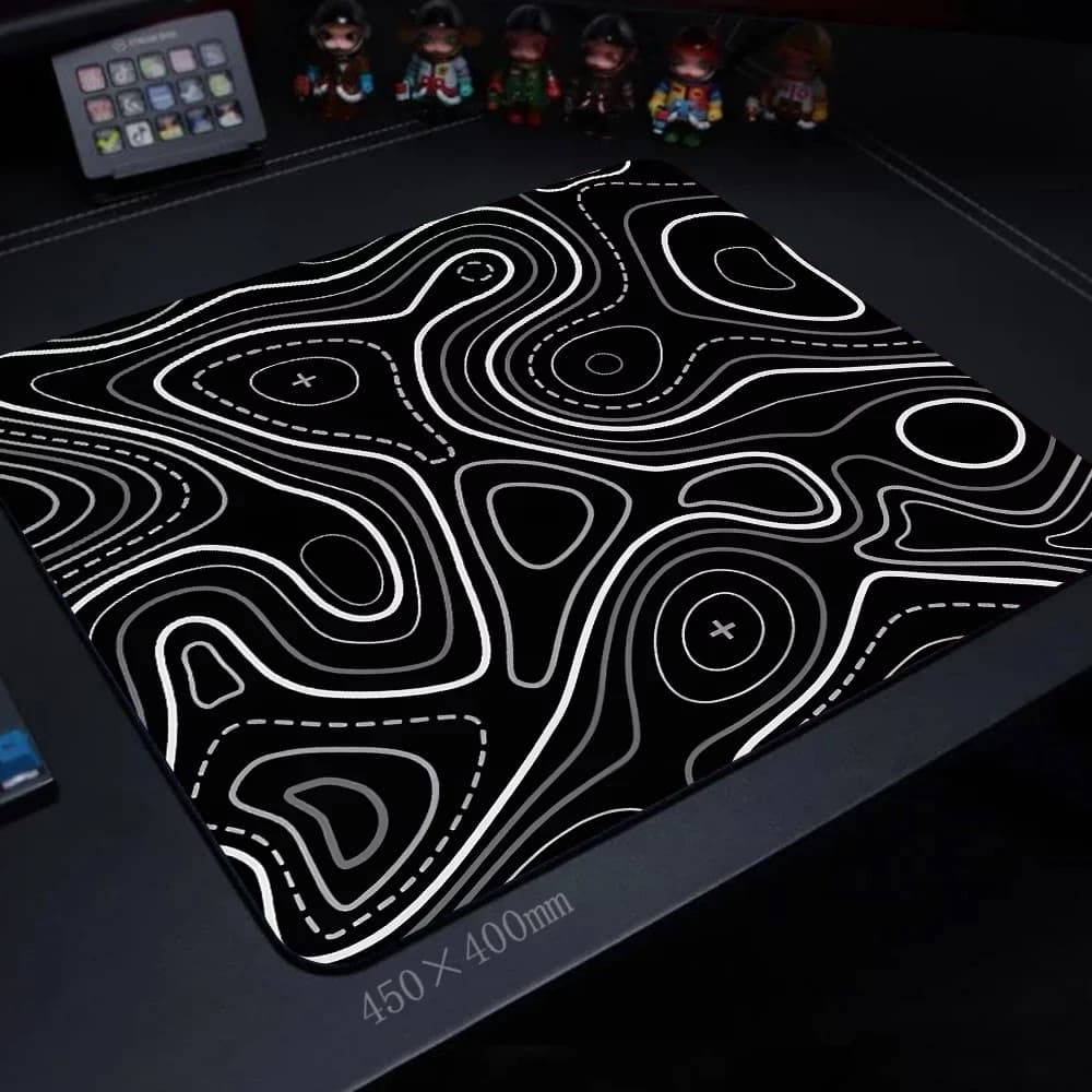 45x40 CM Nero Bianco Texture Tastiera Pad Mouse Gaming Accessori per PC Tappetino per mouse in gomma Gamer Deskmat Topographic Mause Pad