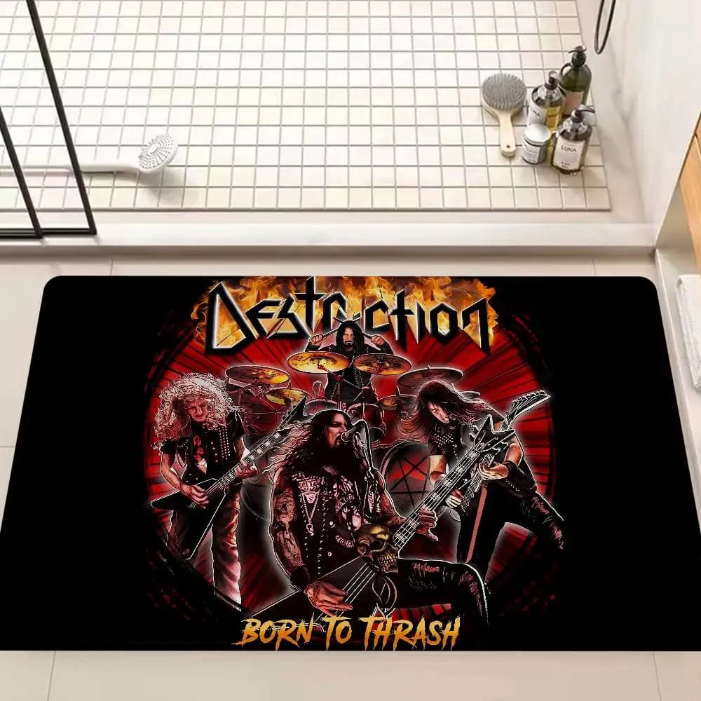 Floor mat with print inspired by rock Destruction, cheap, non-slip, modern, for living room, balcony, bedside mats