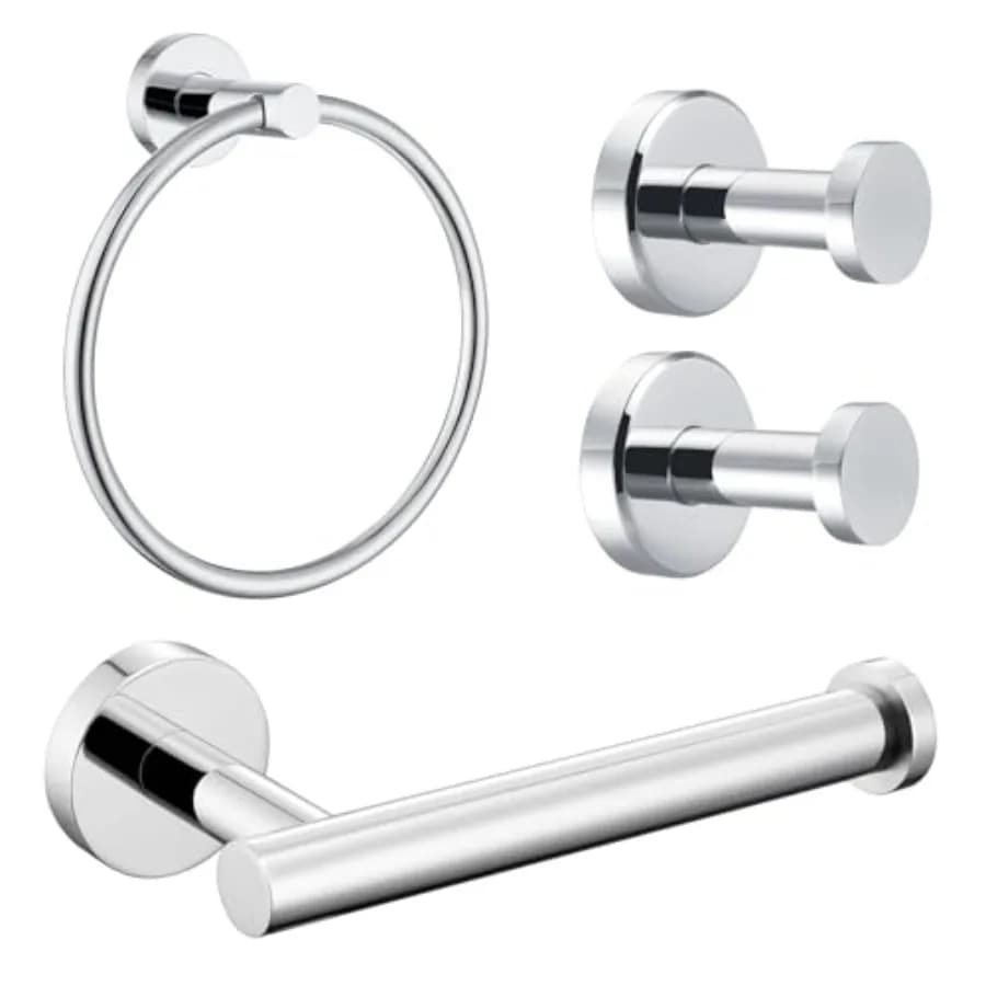 Set di 2 Ganci per Accappatoio, Anello Porta Asciugamani e Porta Carta Igienica, Accessori da Bagno in Acciaio Inox Cromato da Parete