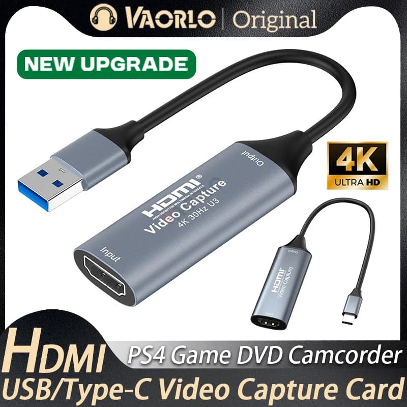 4K USB3.0/Type-C video capture card compatible with HDMI for PS4, games, DVD, camcorder, recording and live streaming