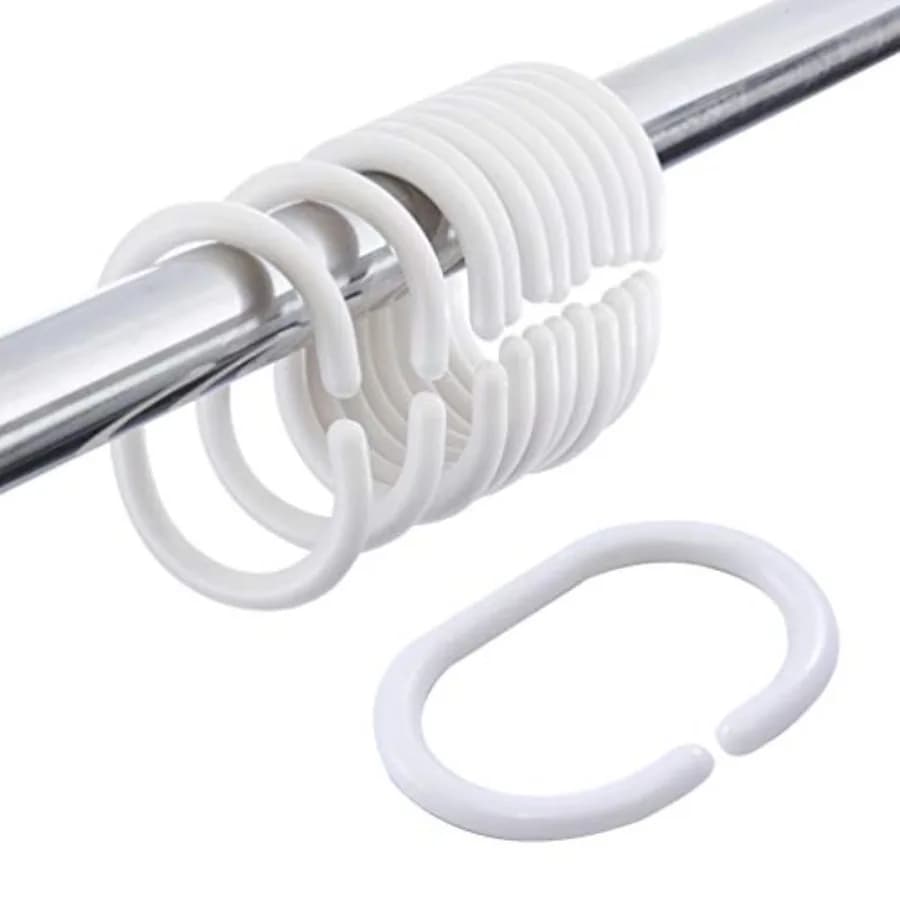 36 pezzi in plastica bianca per tende da doccia, tende a C, ganci, ganci, ganci per tende da bagno, clip per tende da bagno