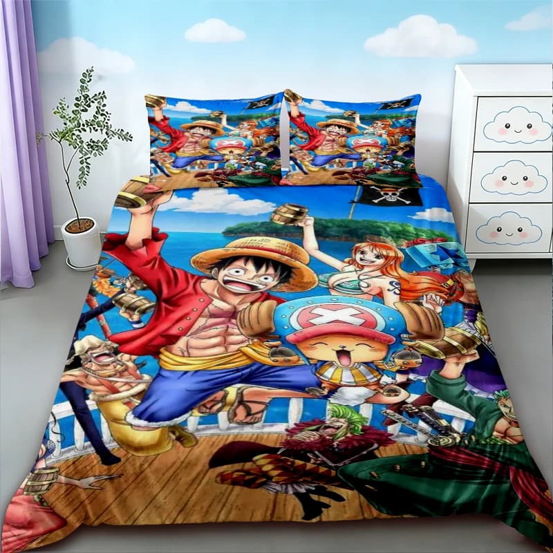 Luffy One Piece Cover Set, Cartoon Anime Bed Linen Set, Comfortable Bedroom Cover, Sleeping Room, Teenagers Gift