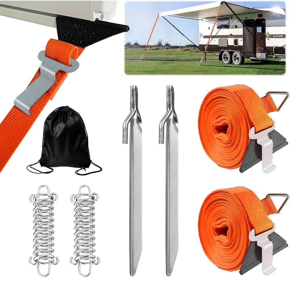 1 set 2-IN-1 RV Awning Storm Band Cinghie Tie Down Kit di ricambio per Thule Fiamma Dometic Awning Baldacchino adatto per la maggior parte dei camper
