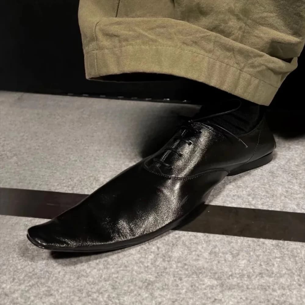 Retro Single Shoe Pointed Wizard Shoes Men's and Women's Derby Shoes Couple's Loafers Long Duck Feet Casual Leather Shoes