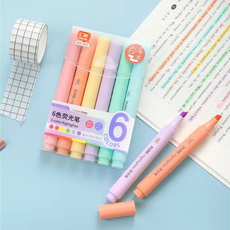 6 PCS Fluorescent pens light color handwritten newspapers student marking notebooks colorful painting graffiti silver light pens
