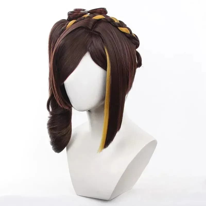 Chiori Cosplay Wig 43cm Long Ponytail Brown Yellow Mixed Color Wigs Heat Resistant Synthetic Hairx,5;d'2.y;8'
