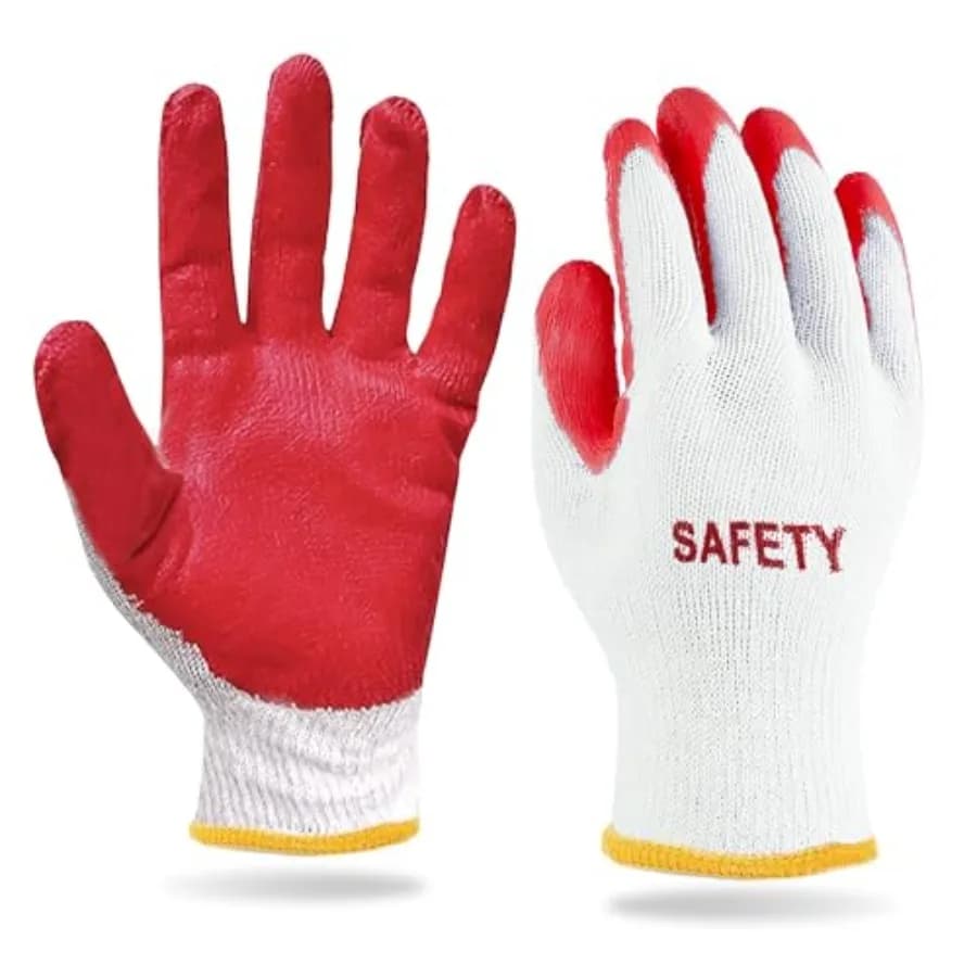 Guanti da Lavoro Antiscivolo SAFETY - Guanti da Giardinaggio in Cotone con Rivestimento in Lattice Rosso e Nitrile, Taglia Media/Grande, Confezione da