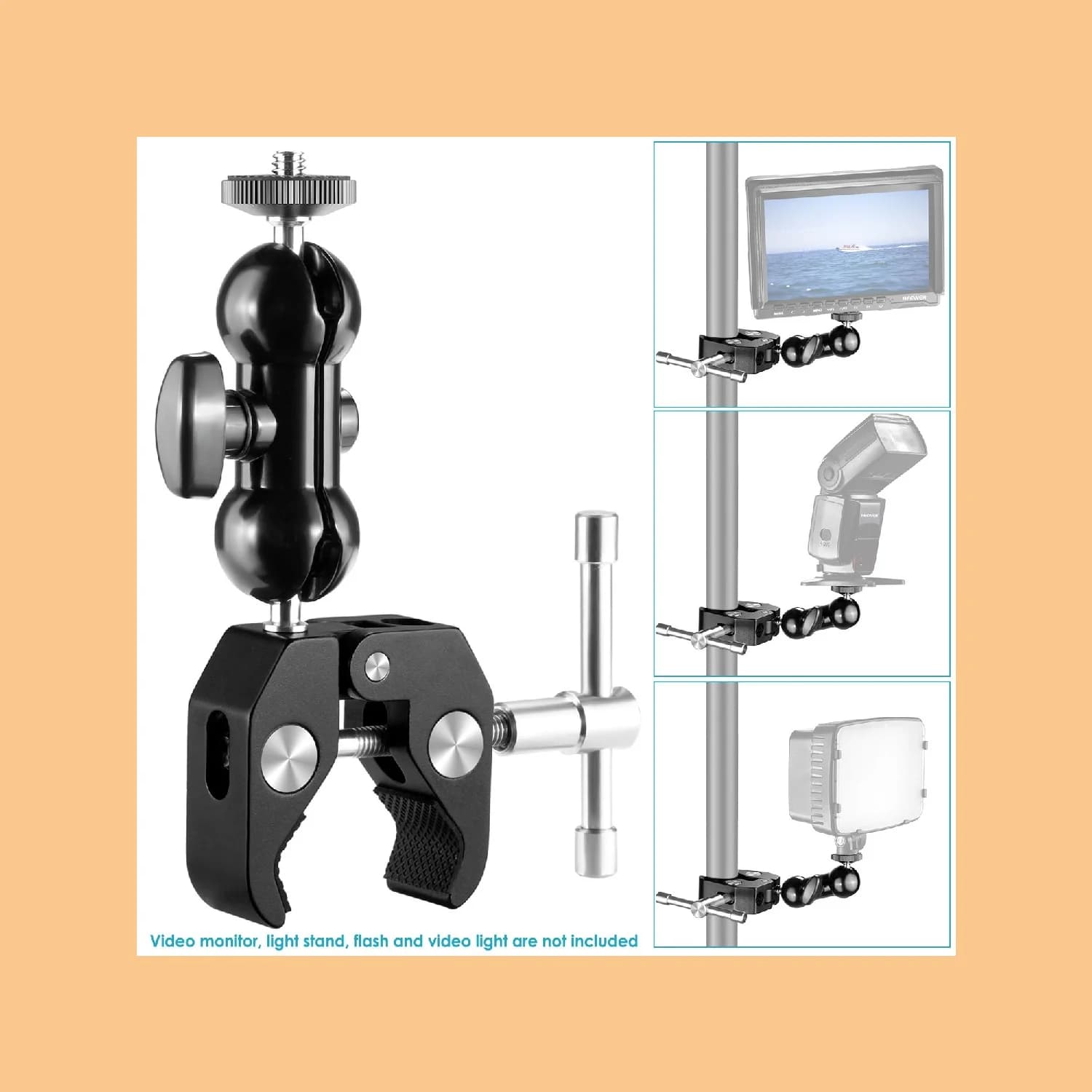 Neewer Super Clamp with Double Ball Head – Heavy-Duty Multi-Function Mount for LCD Monitor, Flash, Mic, LED Light & Light Stand