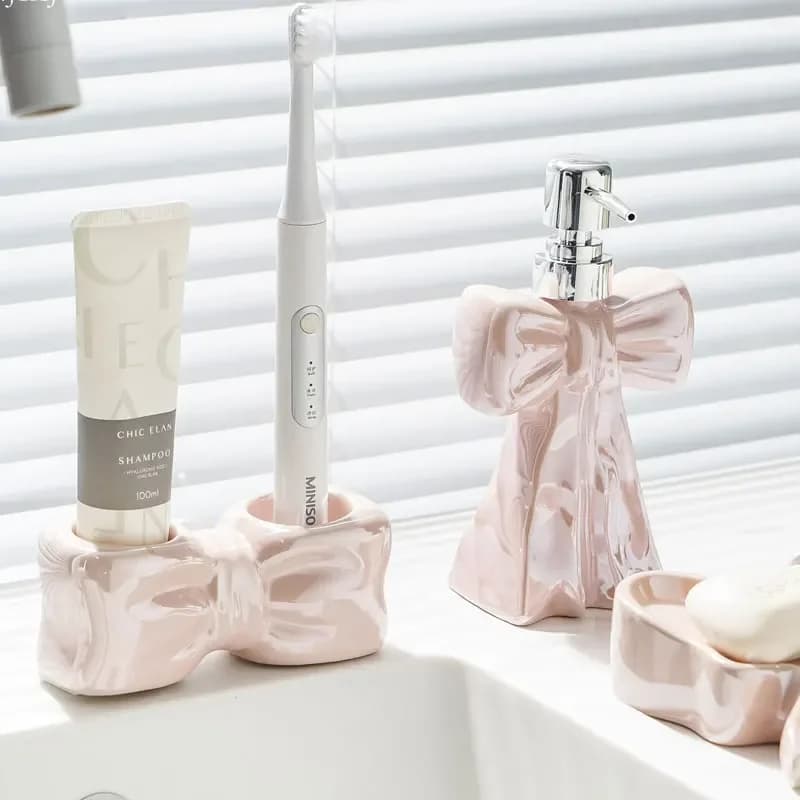 Creative bow lotion bottle electric toothbrush toothbrush shelf toilet washbasin storage base cup dispenser