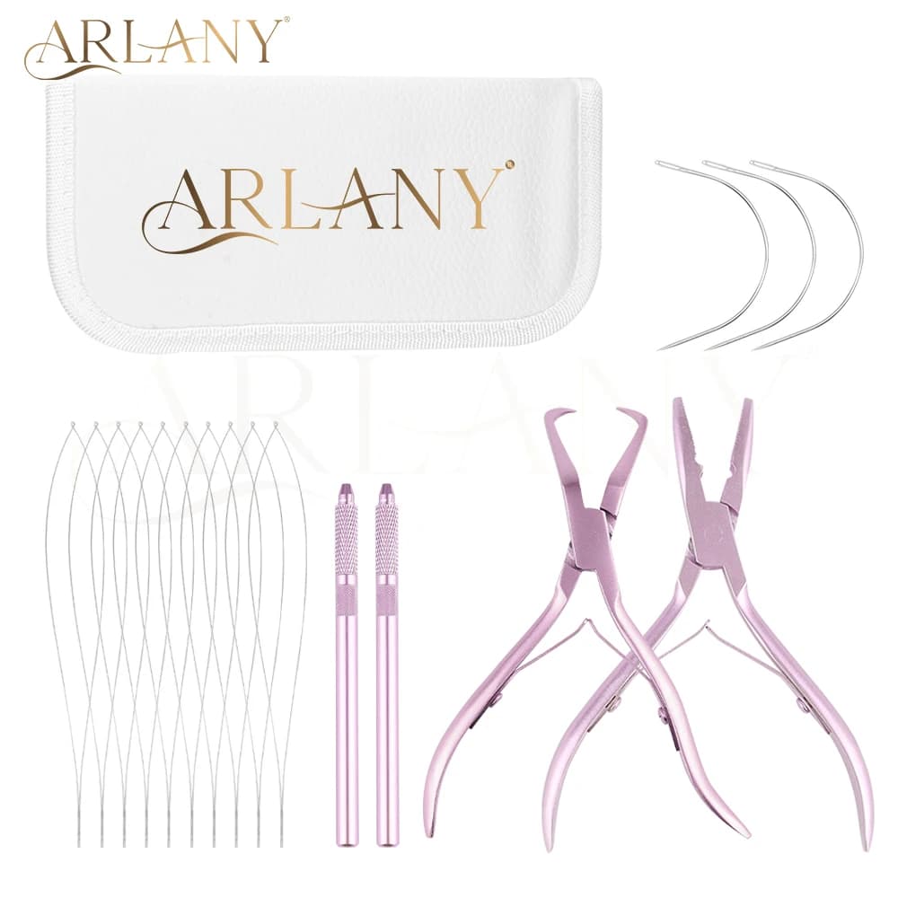 Kit per Extension Capelli ARLANY Microlinks con Pinze per Rimozione e Strumento per Cucire Extension a Trama e Tinsel