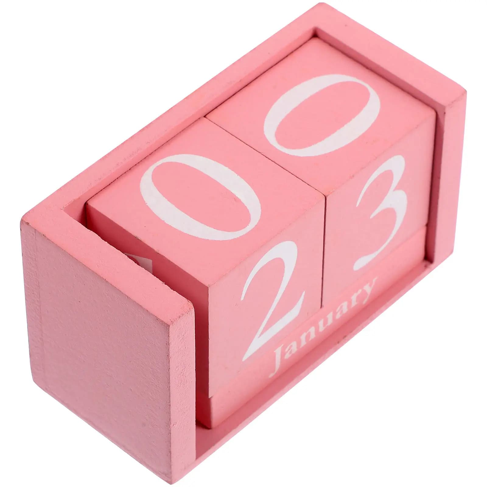 Calendario Perpetuo in Legno Rosa con Blocchi, Numeri Chiari, Decorazione da Scrivania per Ufficio e Casa