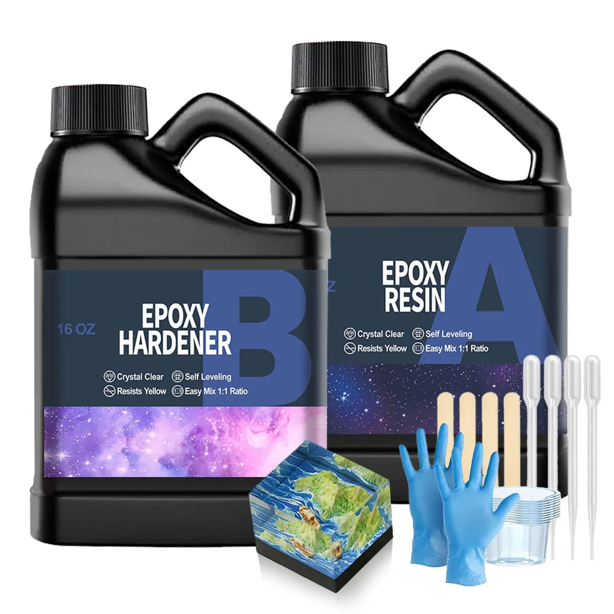 32OZ Clear Epoxy Resin Kit, Non-Yellowing, Bubble-Free Formula for Molds, Jewelry & Craft Casting (16OZx2)