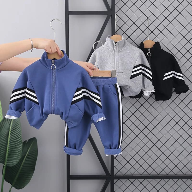 Autunno Neonati maschi Set di abbigliamento Bambini Giacche con cerniera a righe + Pantaloni 2 pezzi Abiti Abbigliamento per bambini Tuta sportiva per ragazzo 1-5 anni