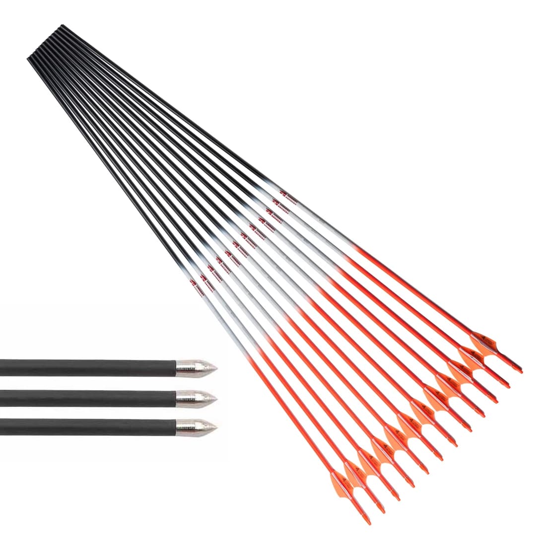 Freccia in carbonio per tiro con l'arco, inserto Nock, arco ricurvo, arco composto, caccia, colonna vertebrale da 4,2 mm, 900, 80GR, 12 pezzi
