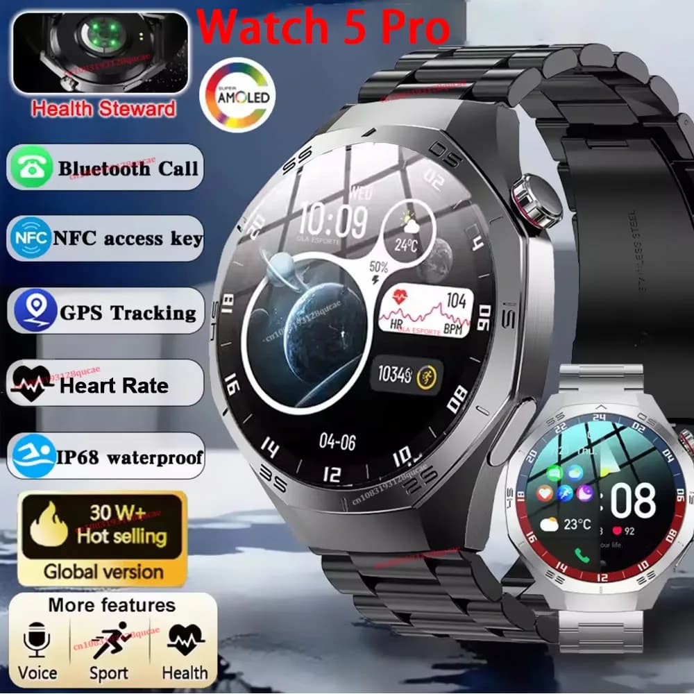 New Smart Watch Men AMOLED HD Screen GPS Motion Trajectory Heart Rate Bluetooth Calls SmartWatch Waterproof For Android iOS Hw12