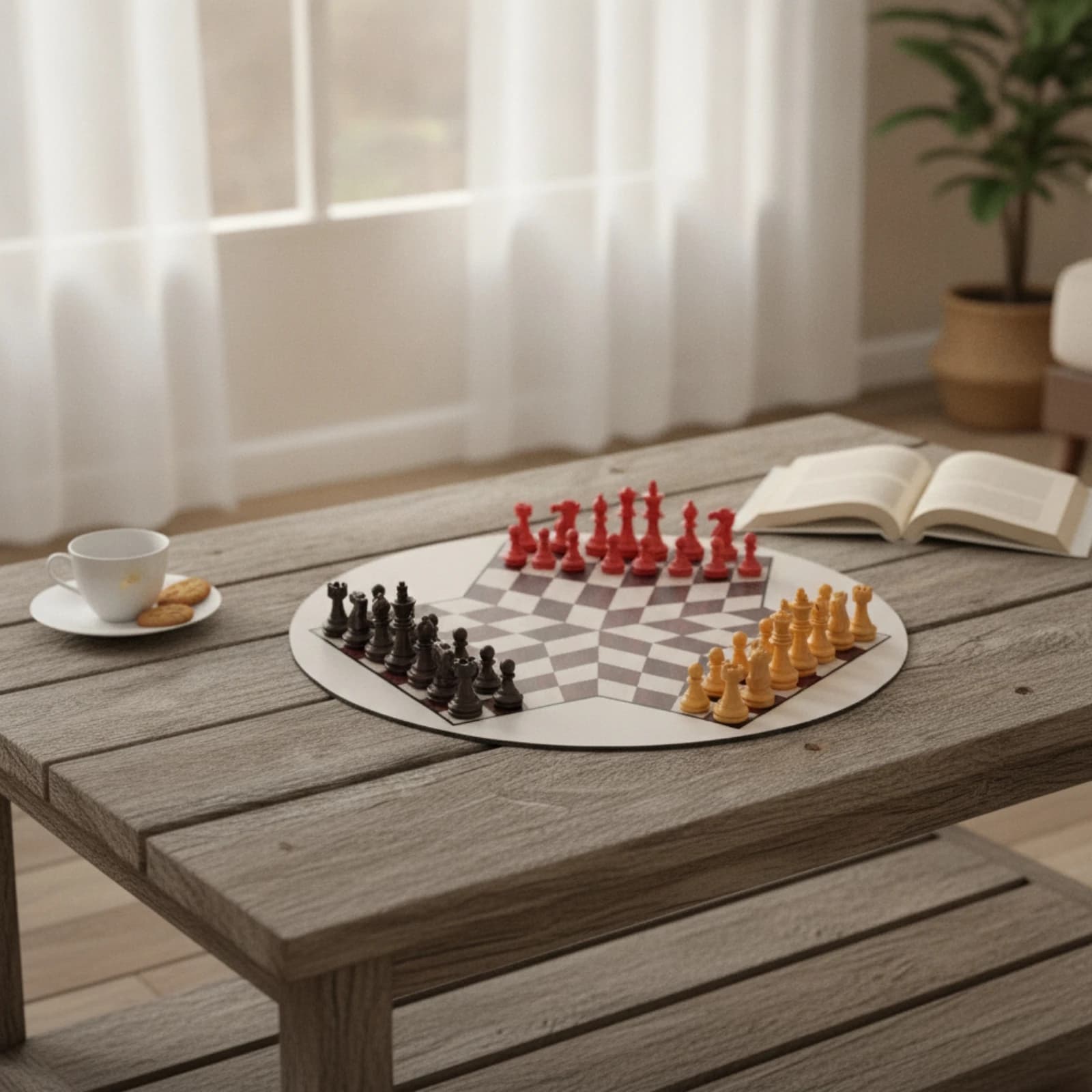 3-Player Chess Set Portable Three-Player Chess Chessboard Compact Sturdy for Families, Travel, Classroom