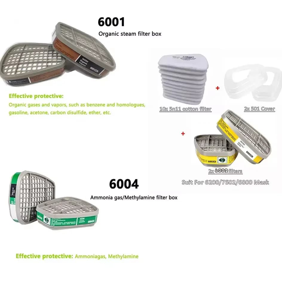 6001 6002 6004 5N11 Filtro in cotone Maschera respiratoria Protezione vernice gas chimico Scatola accessori sostituibile 6200 6800 7502