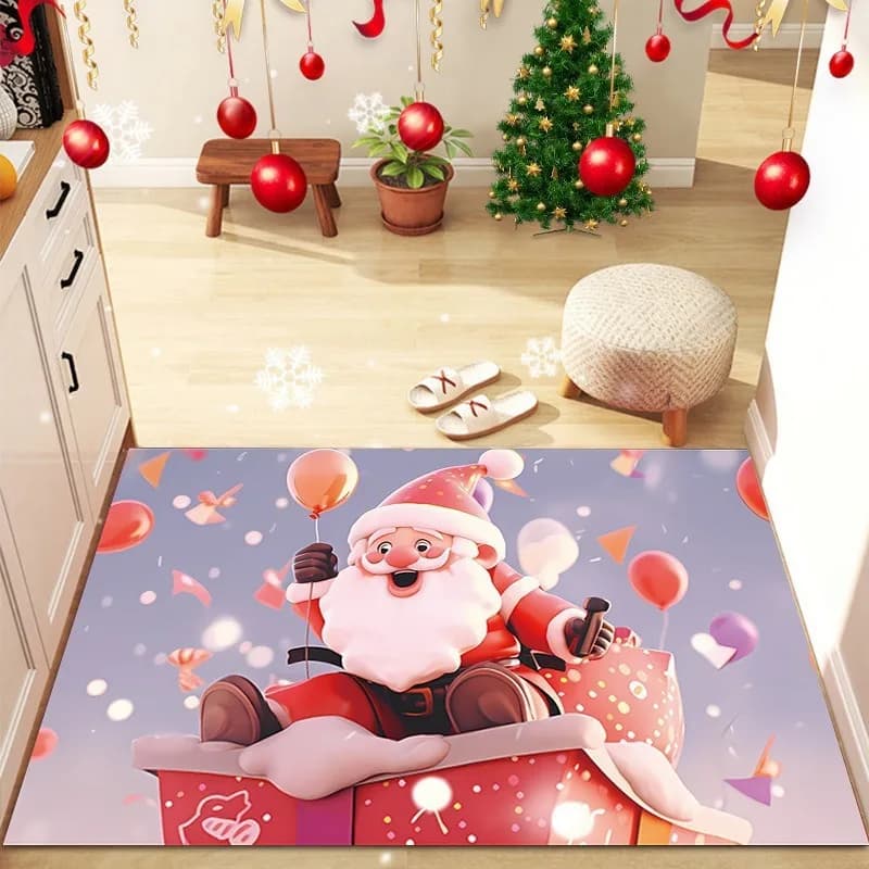 1pc Tappeto Rosso Marry Christmas Oro Stampa 3D Tappeto antiscivolo Tappetino da ingresso Casa Soggiorno Camera da letto Ornamento Capodanno Decorazioni natalizie
