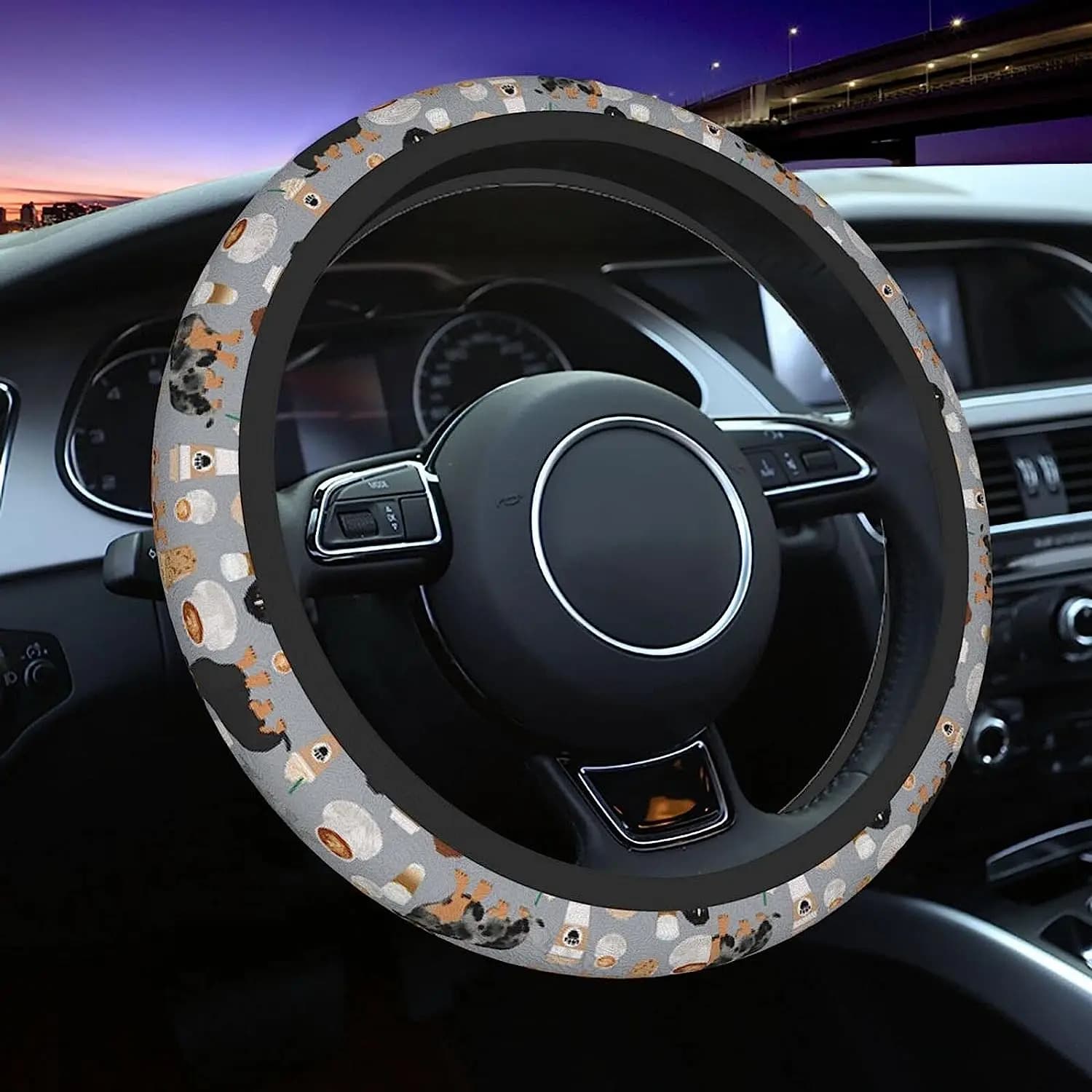 Cute Dog Grey Cockpit Accessories for Breathable Car Universal Fashionable Anti-slip Frescoes in Summer