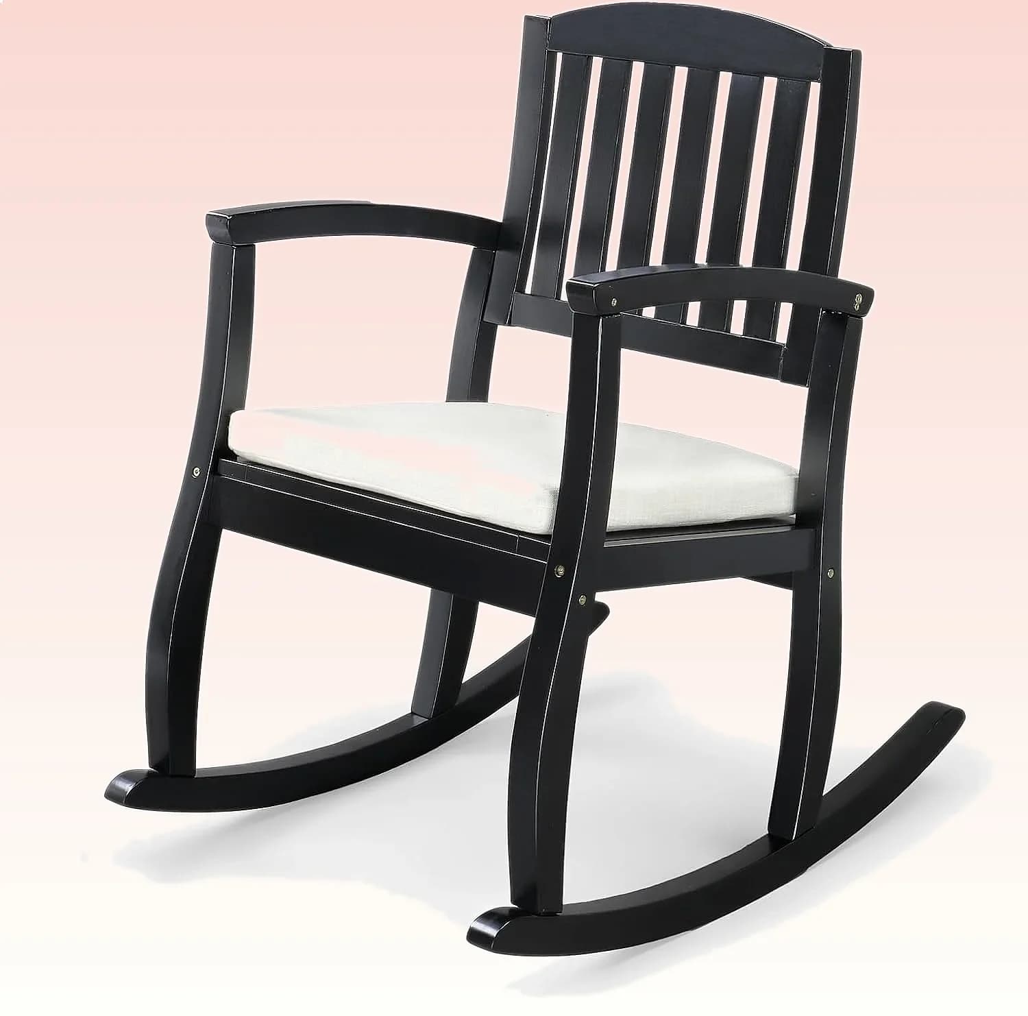VINGLI Outdoor Wooden Rocking Chair with Cushion, 450 LBS Capacity Patio Rocker Bench for Indoor & Outdoor Use