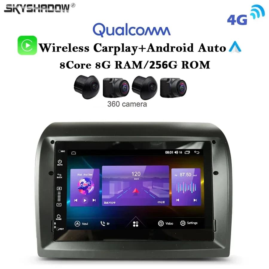 12G+256G Carplay Auto Android 13.0 4G LTE 360 camera IPS Car Player GPS map WIFI Bluetooth Radio For Fiat Ducato 2007 - 2015