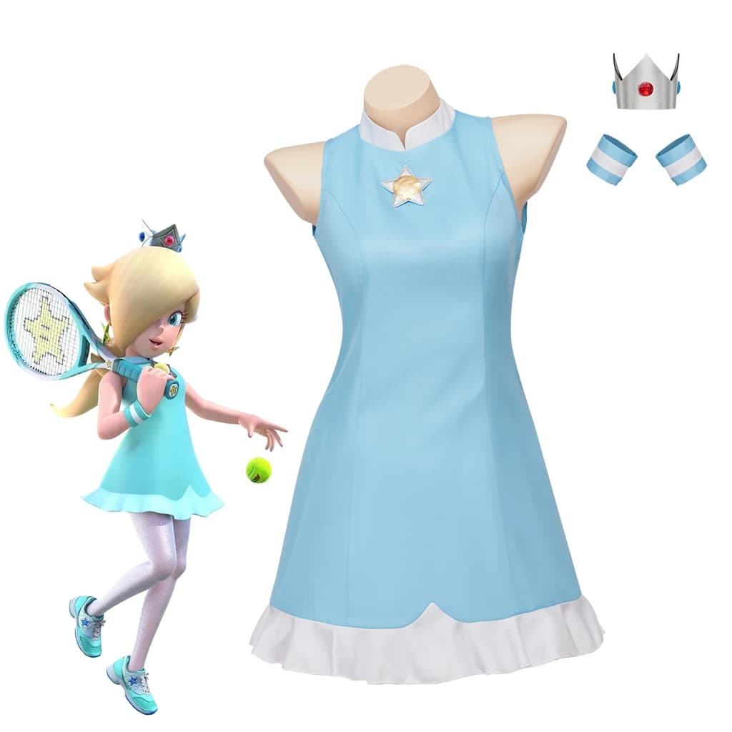 Game Princess Cosplay Rosalina Women's Costume Cute Blue Tennis Uniform Dress Halloween Carnival Party Sports Clothing Dance Dress