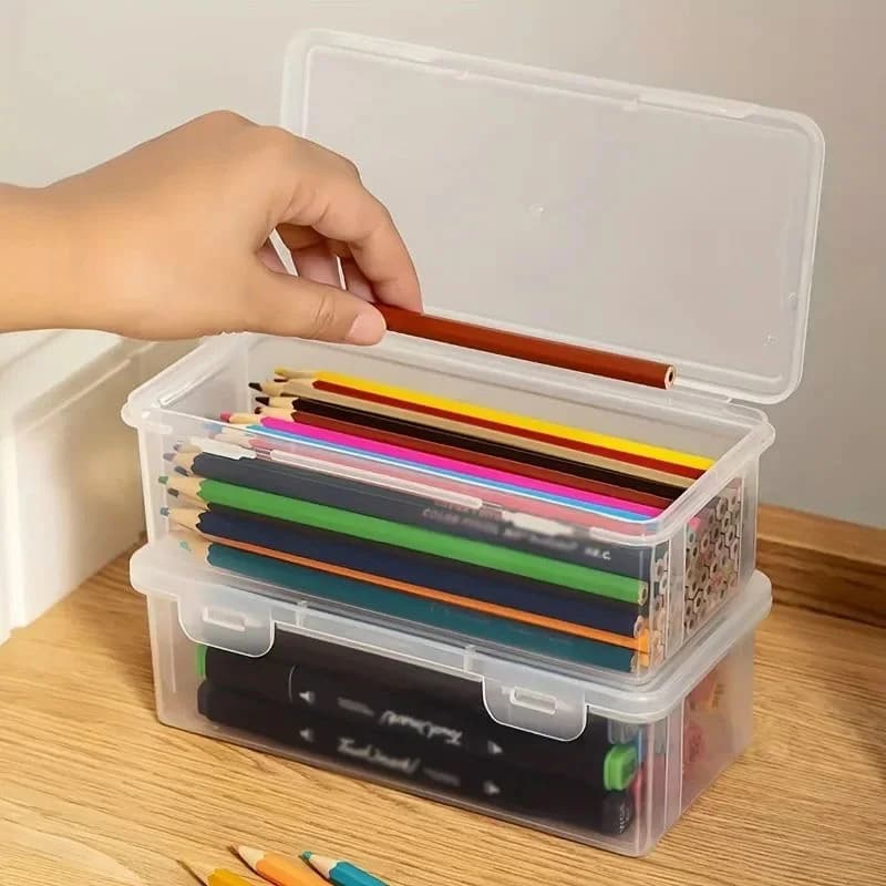 1-6pcs Large Capacity Plastic Pen Box Stackable Transparent Clear Pencil Box For Office School Stationery Supplies Organizer Box