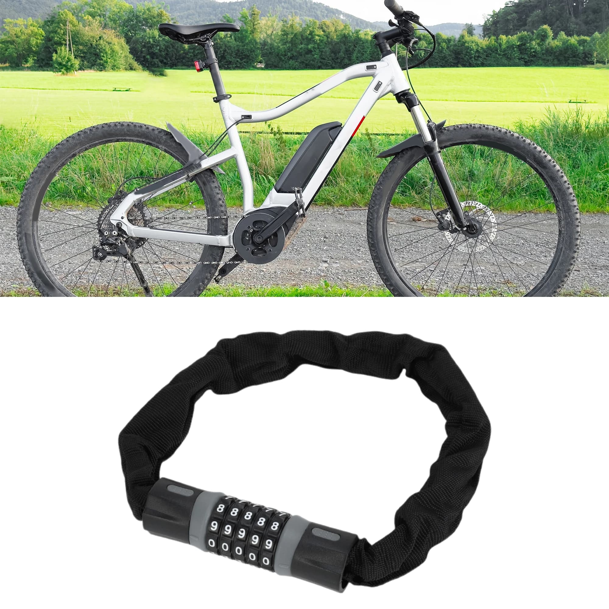 X Lucchetto a combinazione con catena di sicurezza Autohaux 60 cm lucchetto per bici ripristinabile a 5 cifre nero grigio