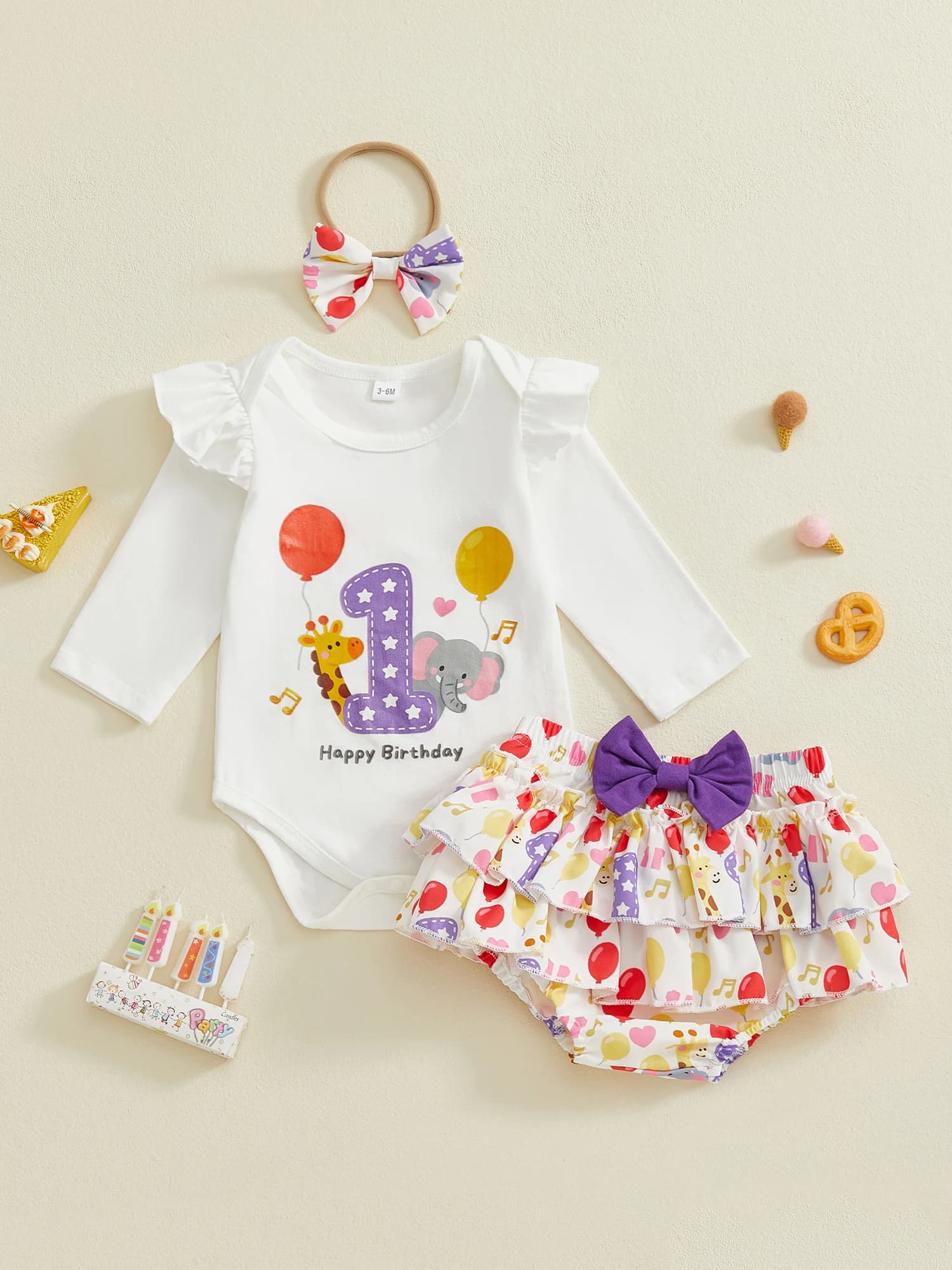 Completi di compleanno per bambino da bambino T-shirt girocollo a maniche corte con stampa di dinosauri Pantaloncini mimetici Set di fasce per capelli con papillon